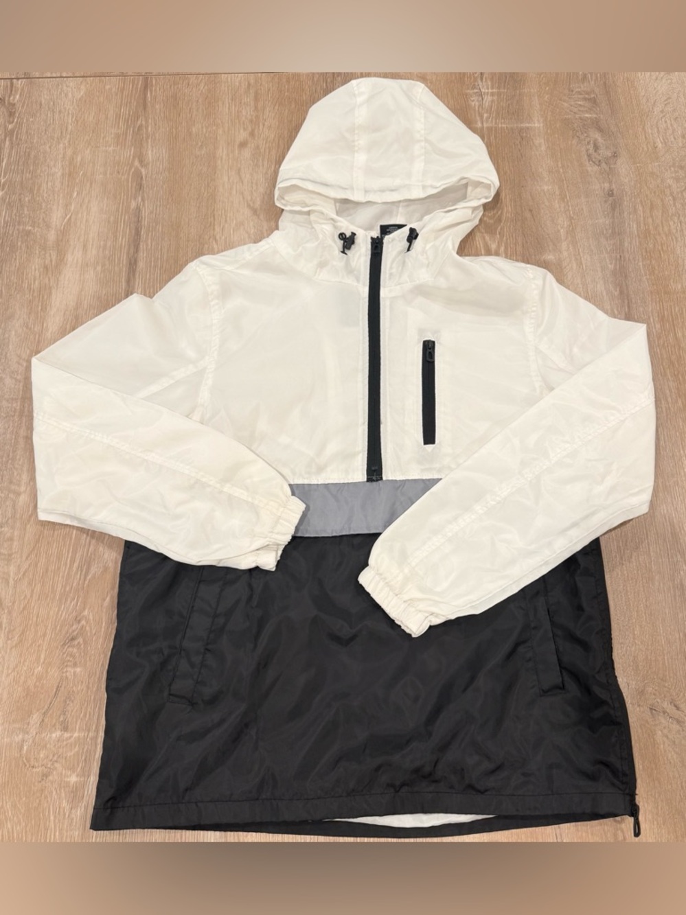 White and Black Hooded Windbreaker Pullover